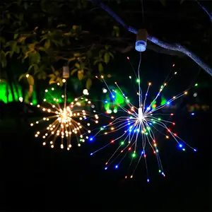 2 Pack 120 LED 8 Modes Dimmable Hanging Firework Copper String Fairy Lights Decorative Starburst Lights For Room Outdoor Dec