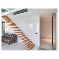 Escaliers flottants Prima pour prix intérieurs Escaliers en bois de style moderne avec bande lumineuse et garde-corps en verre Escaliers flottants