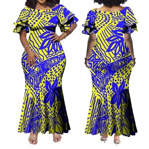 OEM Design Tapa Mélanésie personnalisé Dames élégantes Vêtements polynésiens à manches volantées à double épaisseur Robes pour femmes de grande taille 7XL - Product Image 3