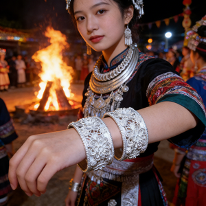 Bracelet manchette large en filigrane d'argent Miao fait main - Bracelet ethnique gravé à motifs floraux - Product Image 6