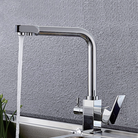 Robinet de cuisine moderne carré en laiton chromé avec filtre à eau, mitigeur chaud/froid à poignée unique, pivotant à 360° pour évier