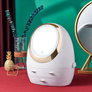 Boîte de rangement cosmétique avec tiroirs, miroir, lumière LED, organisateur de bureau, support pliable pour soins de la peau et maquillage, design anti-poussière - Product Image 3