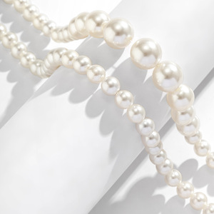 Europa América exagera el temperamento perlas grandes Gargantilla Cadena de clavícula versátil collar de perlas de imitación multicapa - Product Image 4