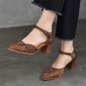 Sandales pour femmes à bout pointu et creux, en cuir véritable, avec talons plateforme épais, sandales en cuir de vachette - Product Image 4