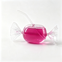 Gobelet en verre borosilicate en forme de bonbon avec paille en verre, joli gobelet à eau en verre transparent pour boissons, jus, lait, décoration d'intérieur, cadeau