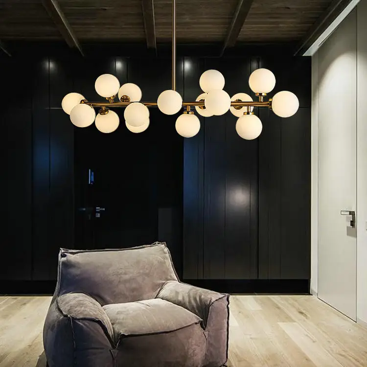 Moderno e minimalista di illuminazione a LED lampadario in metallo sferica bolla di vetro lampadario