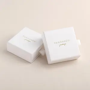 PandaSew豪华白卡纸手镯项链首饰盒包装带定制标志