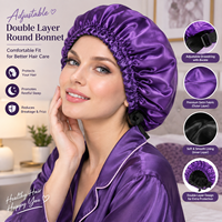Bonnet de nuit en satin réglable avec cordon de serrage pour femme, anti-frisottis, pour cheveux longs, bouclés ou tressés, avec logo personnalisé
