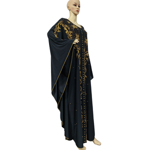 Solemn — Robe Abaya en perles noires pour femmes, avec Hijab, musulmane, manches chauve-souris, Cardigan, magnifique et délicat, vêtements arabes de dubaï, pour dames - Product Image 4