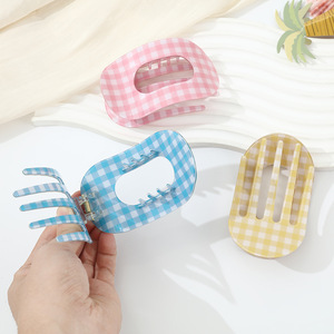 High Quality Acetate Flat Plaid <b>Print</b> Hair Clip <b>Extra</b> <b>Large</b> Claw Design Unisex Thick Hair Daily Accessory European American - Product Image 2
