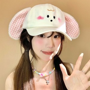 Casquette de baseball mignonne à oreilles de lapin en peluche à carreaux pour femme, grande circonférence de tête, chapeau à bec de canard doux, pliable, en toile, protection solaire - Product Image 2