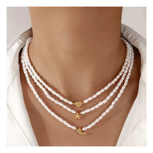 Nuevo diseño bohemio hecho a mano blanco imitación perla collar con cuentas 18K chapado en oro hematita estrellas Luna corazón encanto collar - Product Image 1