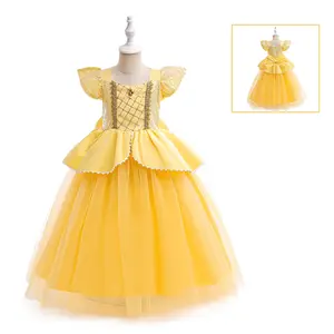 2024 Belle Princess Dress Meninas Traje de festa Criança Halloween Beleza e a Fera Cospaly Fancy Dress Kids Prom Gowns Vestido