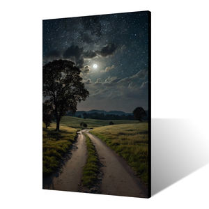 Realistico paesaggio Country tela arte da parete cielo stellato sereno con percorso illuminato dalla luna e tecnica di verniciatura a spruzzo scenario notturno - Product Image 1