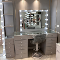 Coiffeuse en Promotion avec Miroir LED et Tiroirs, Meuble de Chambre Professionnel