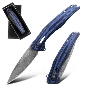 New design mini damascus stainless steel utility butterfly folding blade hunting pocket knife