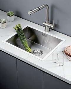 Évier de cuisine encastrable à cuve unique en acier inoxydable 304, finition satinée, design moderne, pour montage sur plan, directement de l'usine OEM - Product Image 2