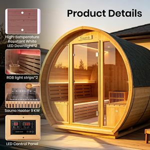 Ambohr US Stocks Outdoor Modern Eco Friendly Sauna 4-5 Person 9KW Wet Steam Barrel Sauna Stone <b>Heater</b> LED Lights - Product Image 3