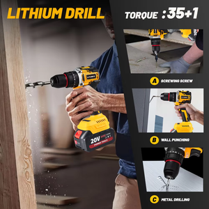 Taladro percutor inalámbrico de iones de litio sin escobillas de 20 V, el más vendido, con 35 Nm de par y modo de martillo para construcción - Product Image 6