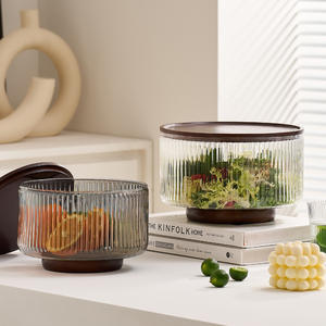 Frutero de Vidrio Blanco de Gran Capacidad con Rayas Verticales, Estilo Moderno, Técnica Pulida, Ideal para Sala de Estar, Tazón para Ensaladas, Frutero Decorativo - Product Image 1