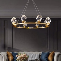 Lustre moderne personnalisé en cristal, luminaires suspendus rétractables pour escaliers, lampe à suspension multi-têtes au design unique pour hall d'hôtel