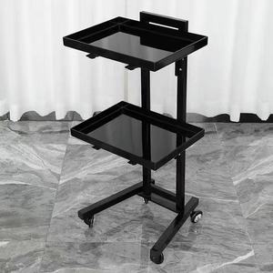 Black 2 Tier Height Adjustable Salon Trolley Silent Rolling Wheels Barber Tool Storage <b>Cart</b> For Hair Nail Beauty Salon SPA Use - Product Image 1