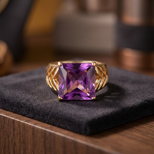 Bague en argent sterling 925 avec pierre précieuse améthyste naturelle, faite à la main, de luxe, pour homme, pour fiançailles, mariage, anniversaire, cadeau - Product Image 1