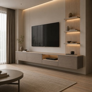 Mobile TV Sospeso Personalizzato con Cassetti, Mensola Multimediale Aperta e Mensole Illuminate <span class=keywords><strong>per</strong></span> Soggiorni Moderni - Product Image 6
