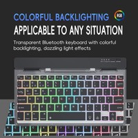 Keyboard dan Mouse Mini Nirkabel Transparan Slim Kustom dengan Lampu Latar RGB, Keyboard dan Mouse Isi Ulang untuk Laptop Tablet PC
