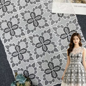 Tela de Encaje Guipur con Cordón Blanco y Negro, Bordado Floral 3D, Encaje Africano Nigeriano para Novia, para <span class=keywords><strong>Vestido</strong></span> de Boda Aso Ebi - Product Image 4