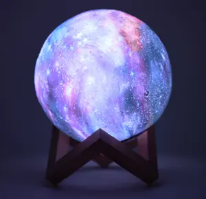 Lampe LED 3D en forme de lune étoilée, rechargeable par USB, luminaire décoratif d'intérieur, 16 couleurs, 15cm, 5.9 pouces, cadeau de noël