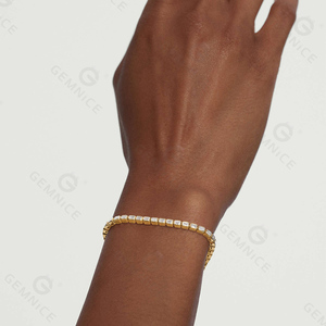 Gioiello di moda Gemnel 14K placcato oro laboratorio coltivato CZ taglio smeraldo cornice Baguette Tennis bracciale - Product Image 2