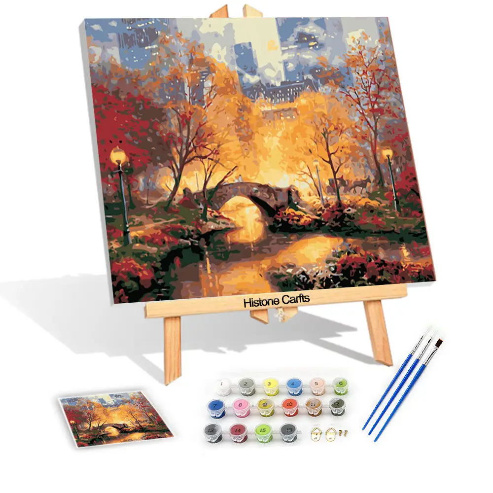 Diy Oil Painting By Numbers Canvas Diy Small Bridge And Creek With Wood Frame For Kits, Streamlet Landscape Rill Paint By Number