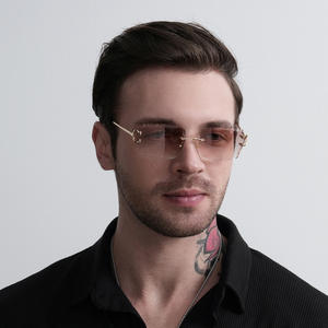 2024 Neue Schnittkante Ovale Invertierte Sonnenbrille Mode Hochwertige Rahmenlose Diamantschliff Modische Flache Nylon-Gläser Sonnenbrille - Product Image 2