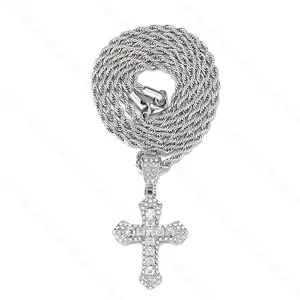 Hip-Hop Kreuz-Halsband neu retro Joker Diamantkreuz Anhänger Halskette mit Halskette Neuzugang Baguette Moissanite Anhänger
