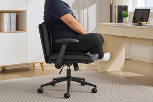 Modern Green Leather Criss Cross Ergonomic Office <b>Chair</b> with Flip‑Up Armrests Adjustable Height - Product Image 5