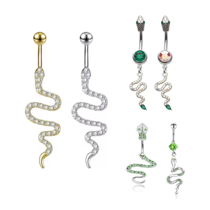 Nuovo Design 2026 <span class=keywords><strong>Piercing</strong></span> all'<span class=keywords><strong>Ombelico</strong></span> a Forma di <span class=keywords><strong>Serpente</strong></span> con Fiocco in CZ, Gioiello per il Corpo in Acciaio Inossidabile alla Moda per Donne e Uomini - Product Image 1