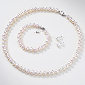 Conjunto de joyería fina de Plata de Ley 925 3A <span class=keywords><strong>8mm</strong></span> collar de perlas de agua dulce estilo moderno 18 pulgadas para fiesta boda regalo del Día de la madre - Product Image 1