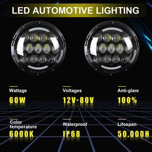 Phare de moto à LED bicolore 7 pouces 12V 60W 13 LED, étanche, avec 6500 lumens et garantie de 2 ans pour Wrangler - Product Image 5