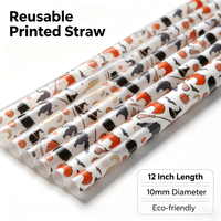 Pailles en plastique écologiques réutilisables en PP, certifiées, imprimées pour Halloween, à grand diamètre de 10 mm (12 pouces), pour gobelets de 40 oz et usage festif