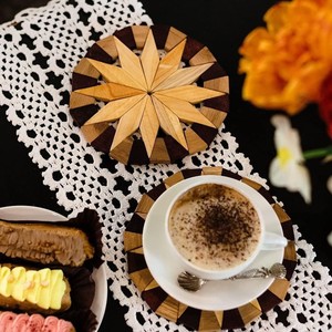 Wooden Round <b>Placemat</b> With <b>Star</b> Pattern Anti-Slip Heat Insulating Home Use Medium Thickness 0526 - Product Image 2
