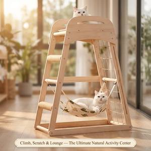 Meuble pour <span class=keywords><strong>chat</strong></span> en bois de pin de qualité supérieure, arbre à <span class=keywords><strong>chat</strong></span> robuste en forme de A avec plusieurs niveaux de perchoirs et poteau à gratter, OEM/ODM disponible - Product Image 6