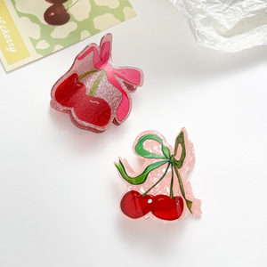 New Arriving <b>Sweet</b> Cherry Plastic Acrylic Hair Claw 7.5CM Fruit Shape Hair Clip Children Women Fashion Hair Accessories - Product Image 2
