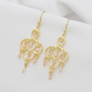 Pendientes de piedras preciosas de ópalo Rosa chapados en oro de Plata de Ley 925 hechos a mano al por mayor para niñas y mujeres pendientes de estilo moderno - Product Image 2