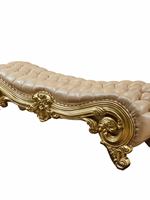 Banc de chambre Fuan en cuir véritable de style européen, sculpté avec feuille d'or, aspect antique, pour changer de chaussures