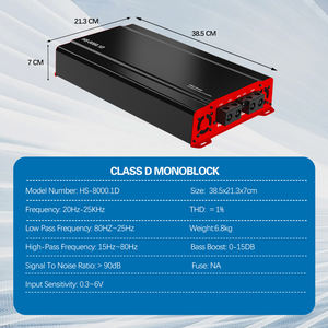 प्रतियोगिता कार ऑडियो सिस्टम के लिए 8000 डब्ल्यू 1 चैनल वर्ग डी मोनोब्लॉक कार एम्पलीफायर के साथ 90db HS-8000.1D - Product Image 2