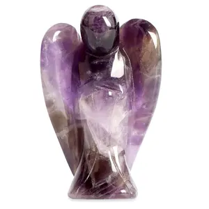 水晶批发紫水晶守护者口袋天使疗愈石雕像手工雕刻宝石圣诞礼物装饰瑜伽我