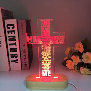 Sainte Bible Psaume Poème Croix En Bois Veilleuse Christian Chambre Lampe De Table avec LED Église Décor Cadeau Plug-In Supply Dropship - Product Image 6