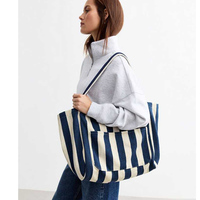 Sac fourre-tout personnalisé en toile rayée avec poche extérieure, idéal pour le travail et le shopping, écologique et grand format