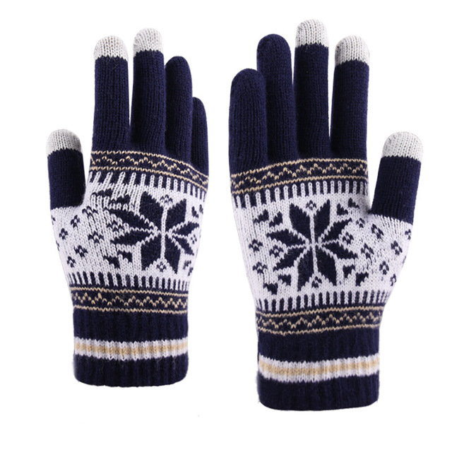 Sewingman J148 Unisex Winter Warm Smart Touch Screen Knit Snowflake Jacquard Gloves